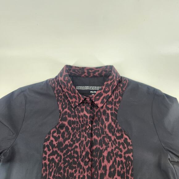 The Kooples Button Down Shirt Womens XS Black Burgundy Leopard Classic Luxe - Picture 5 of 11